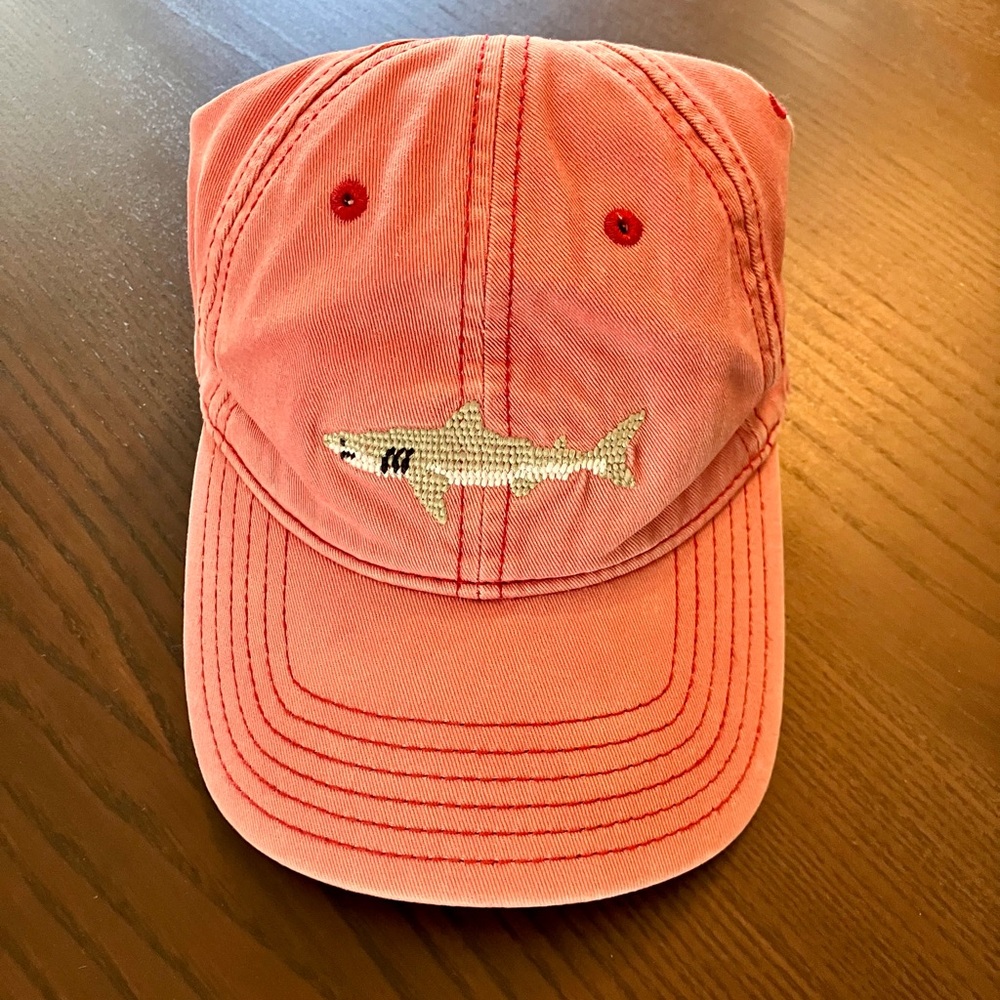Pink Cap Embroidered with Grey Shark